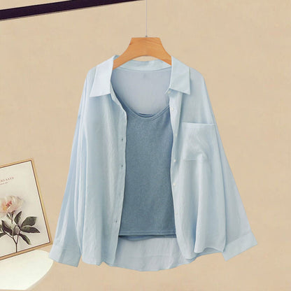 Two Pieces Blue Cargo Top Casual Pants