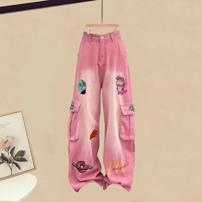 Pants Cargo Heart Cartoon Pink T-shirt