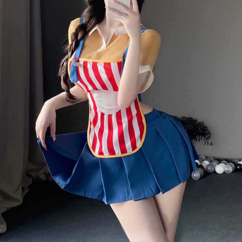 Colorful Striped Convenience Store Maid Uniform Lingerie