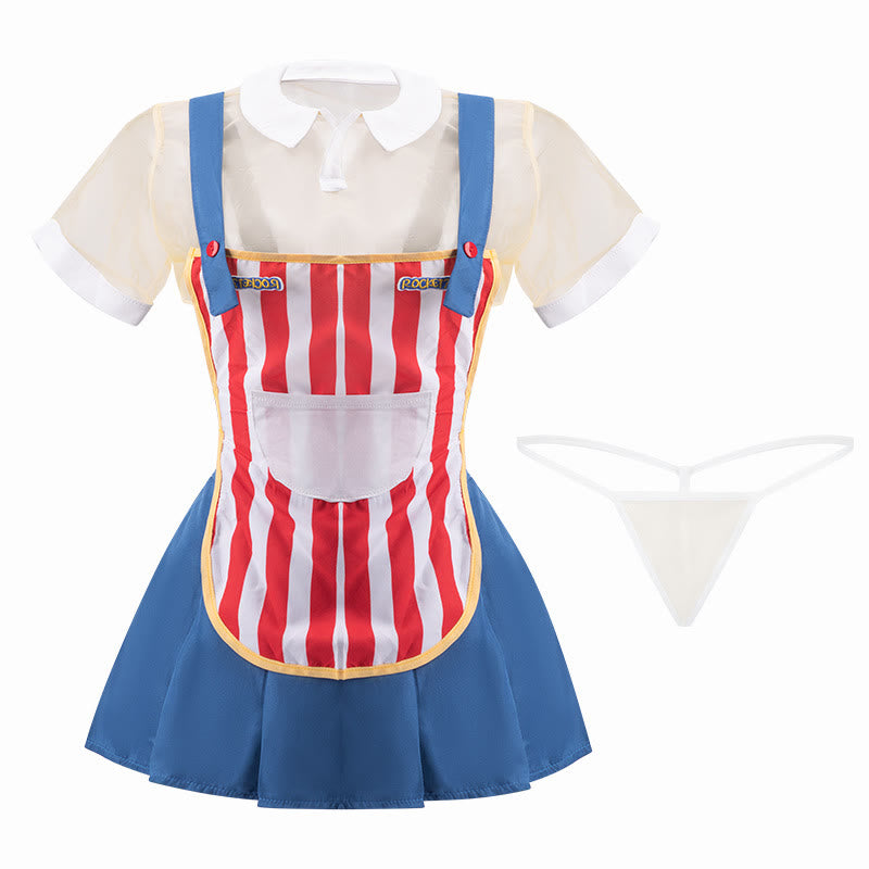 Colorful Striped Convenience Store Maid Uniform Lingerie