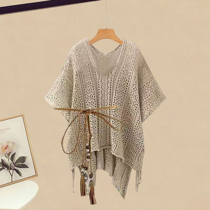 Two Pieces Slip Hollow Out Dress Coverup Lace-up