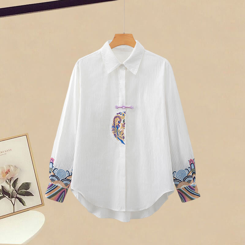 Vintage Embroidery Lapel Shirt Denim Pants