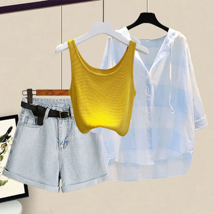 Cami Pure Sweet Cardigan Color Top Shorts