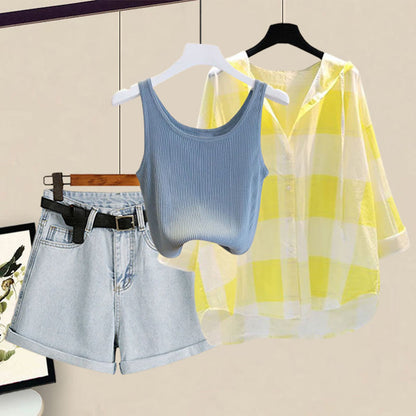 Cami Pure Sweet Cardigan Color Top Shorts