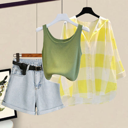 Cami Pure Sweet Cardigan Color Top Shorts