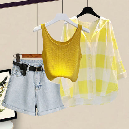 Cami Pure Sweet Cardigan Color Top Shorts