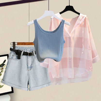 Cami Pure Sweet Cardigan Color Top Shorts