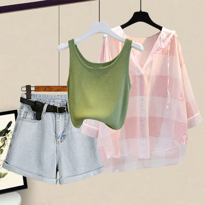 Cami Pure Sweet Cardigan Color Top Shorts