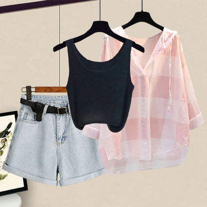 Cami Pure Sweet Cardigan Color Top Shorts