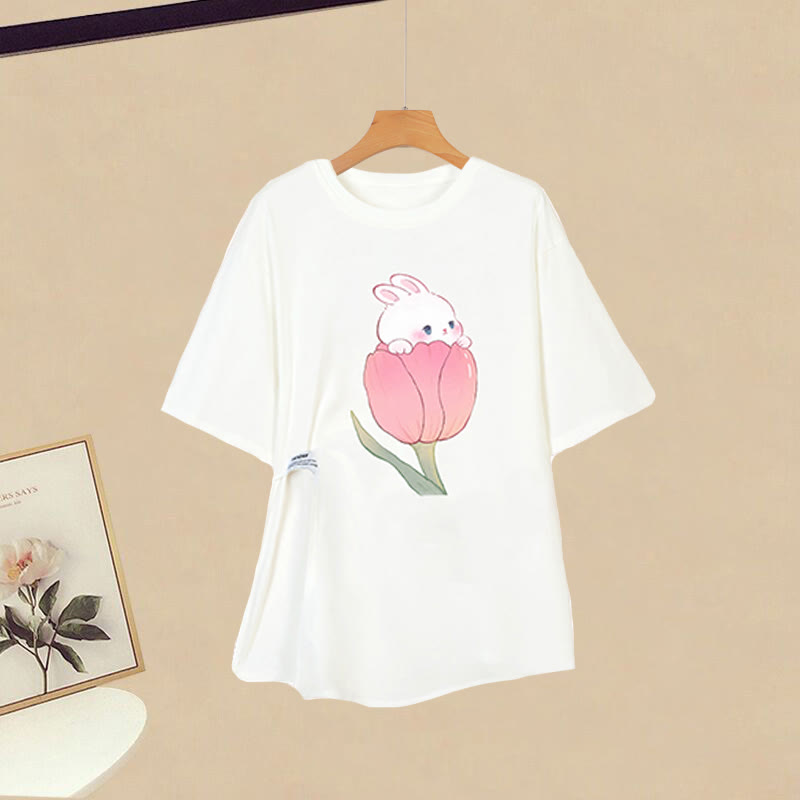 Ensemble de t-shirts à imprimé lapin de dessin animé