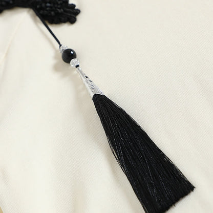 Print Vintage T-Shirt Skirt Pleated Bamboo Tassels