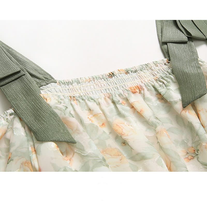 Floral Print Off T-shirt Vintage Pleated Skirt