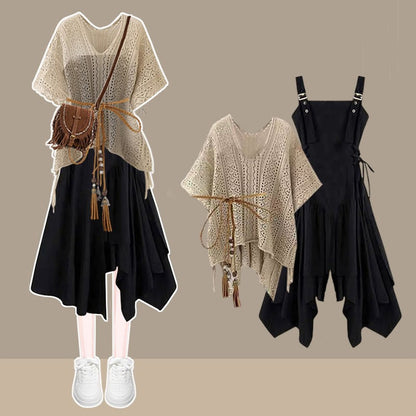 Two Pieces Slip Hollow Out Dress Coverup Lace-up