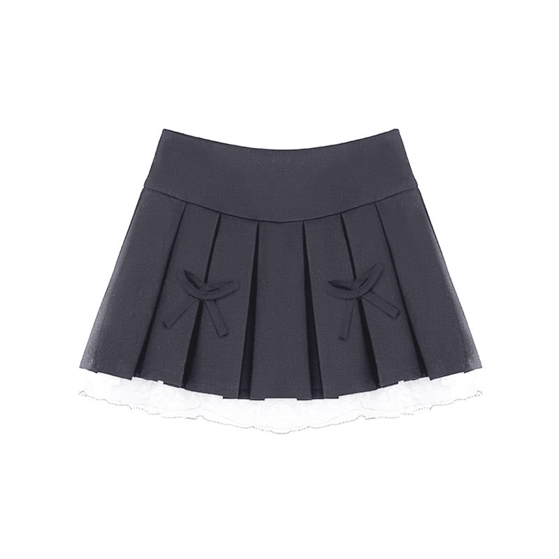 Bow Lace Slim High Waist Pleated Skirt