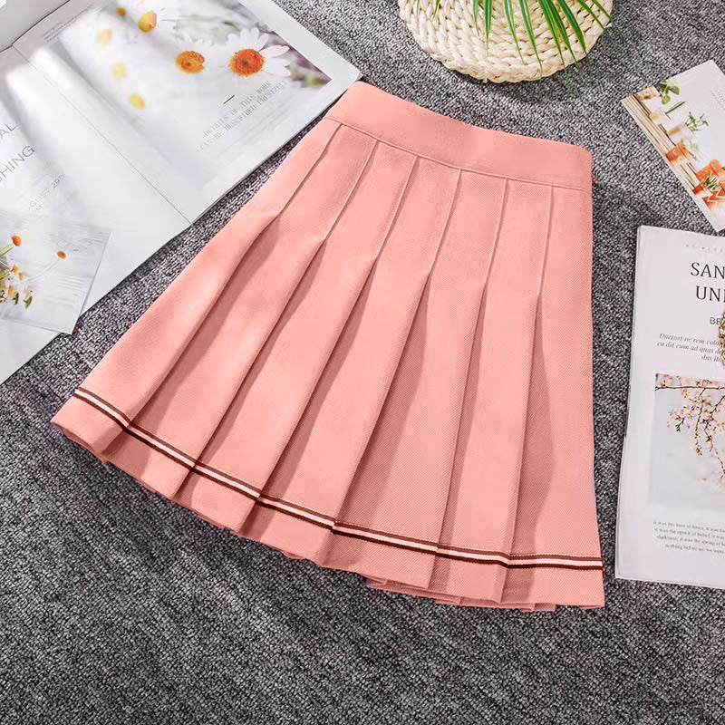 Casual High Waist Pleated Skirt