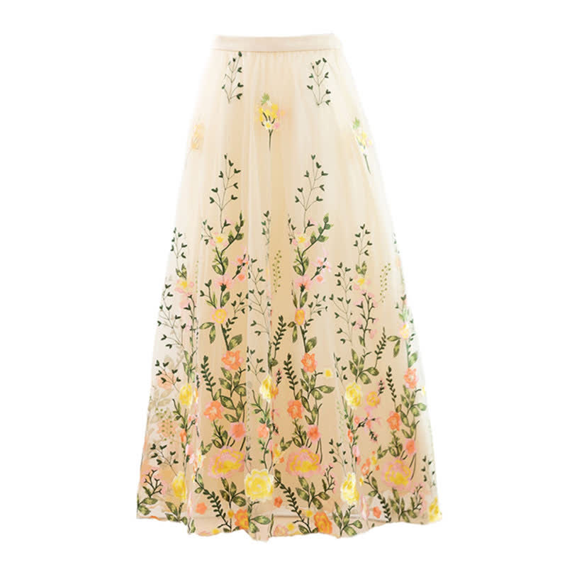 Floral Mesh Shirt Flower Skirt Set