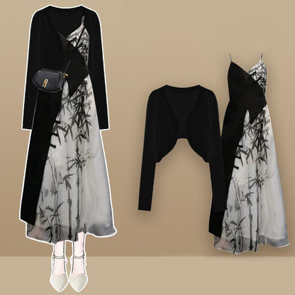 Cardigan Wash Vintage Black Dress Painting Slip