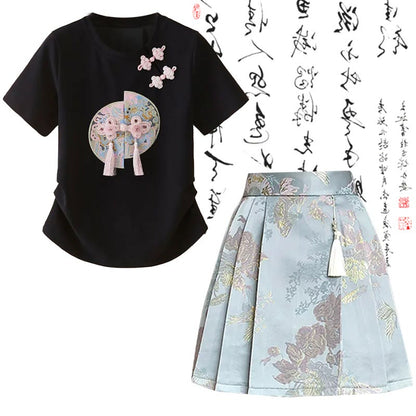 Skirt Waist Print Sweet Pleated High T-Shirt