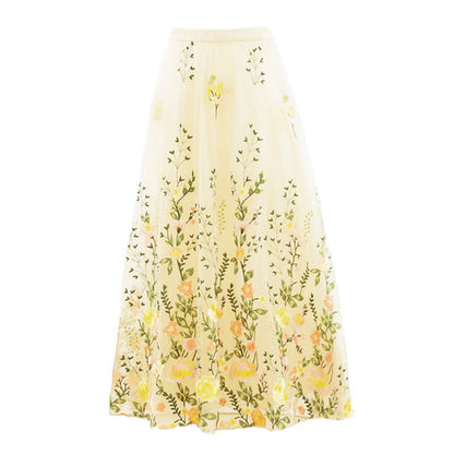 Flower Decor Skirt Set Shirt Embroidery Mesh