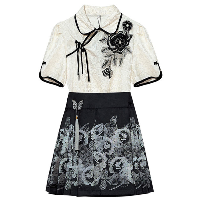 Ensemble chemise à fleurs et jupe à imprimé fleuri noir