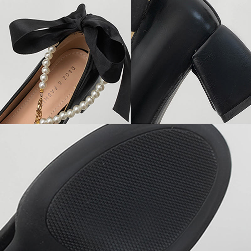 Pearl Buckle Thick Heel Mary Jane Shoes