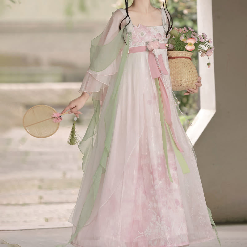 Costume Hanfu en maille florale