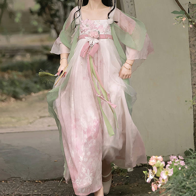 Costume Hanfu en maille florale