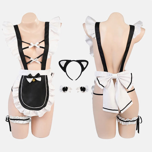 Cosplay nœud creux uniforme de femme de chambre lingerie