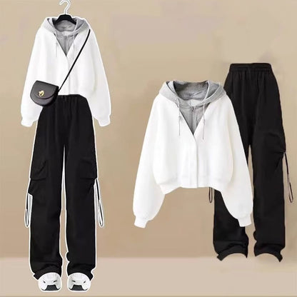Colorblock Cargo Pants Two Pocket Zipper Pieces Hoodie