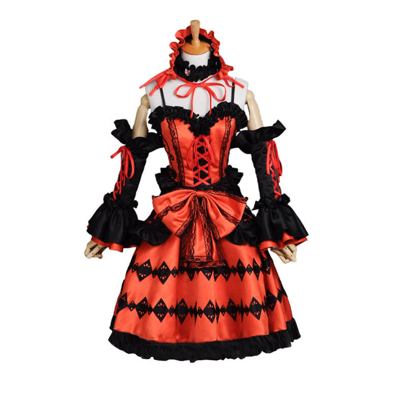 Rotes Lolita-Prinzessin-Cosplay-Schnürkleid