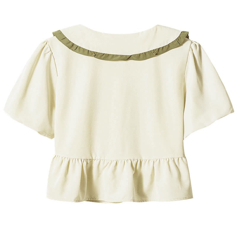 Two Top Pants Bow Pieces Green Casual