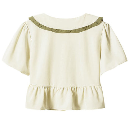 Two Top Pants Bow Pieces Green Casual