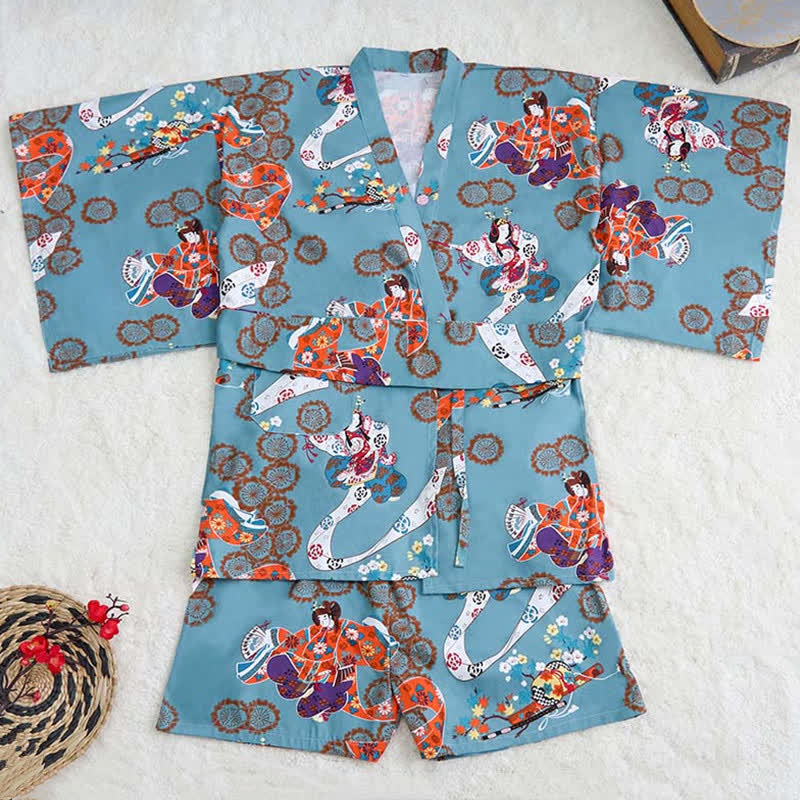 Pyjama à imprimé floral bleu vintage pour couple