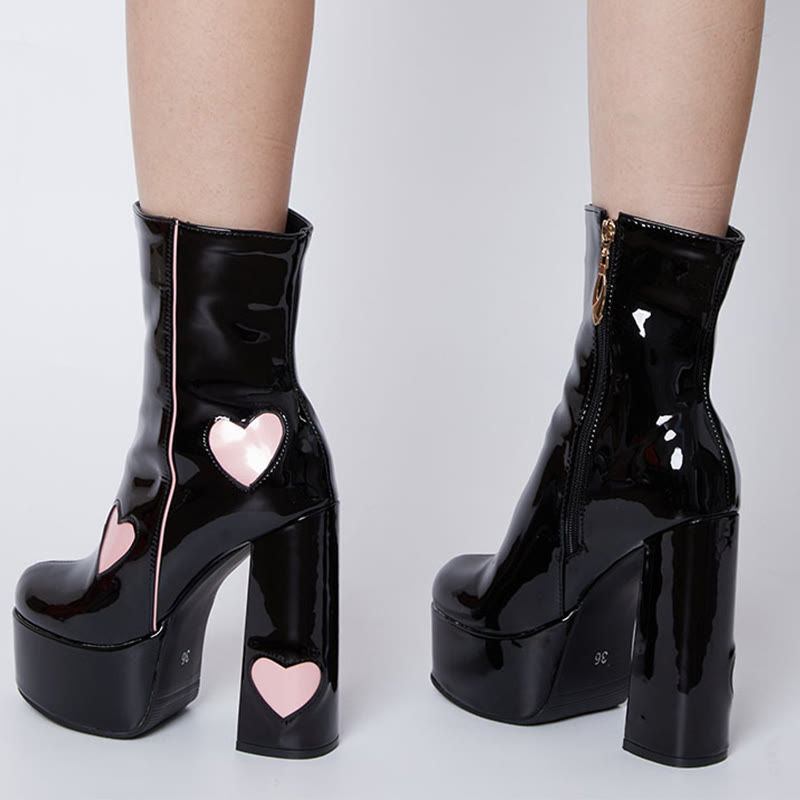 Chic Heart Print Slip-On Platform Boots