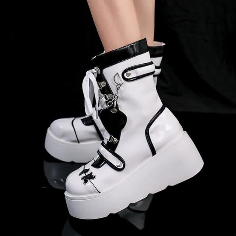 Y2K Heart Decor Lace Up Platform Lolita Martin Boots