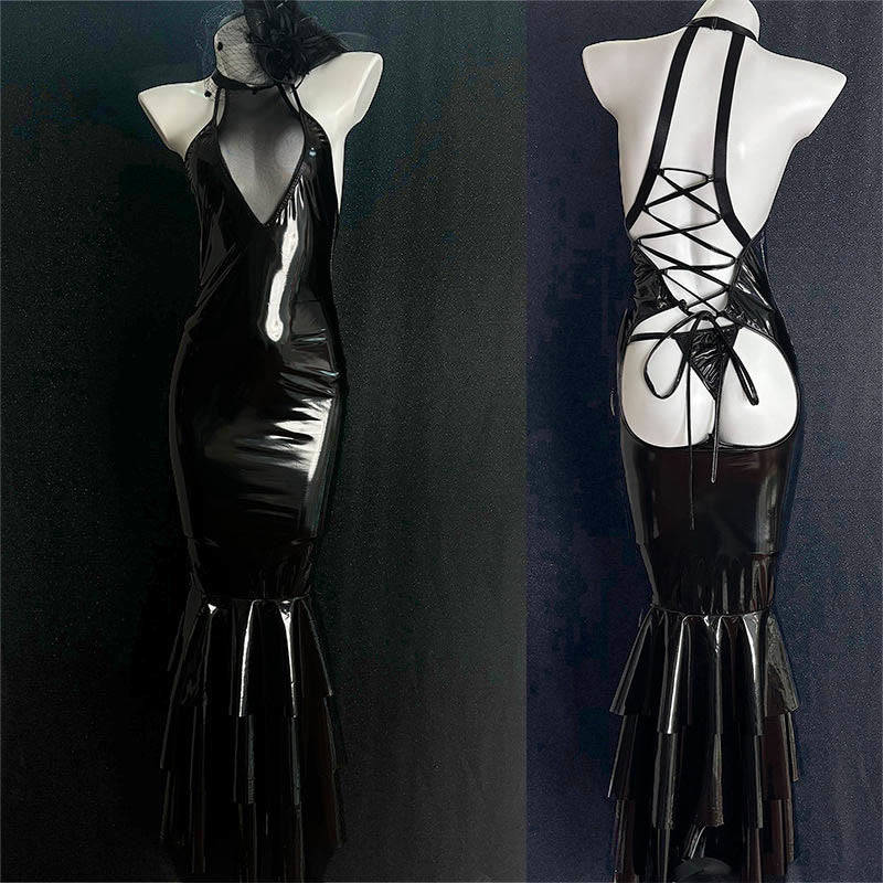 Robe de lingerie dos nu sirène noire cosplay