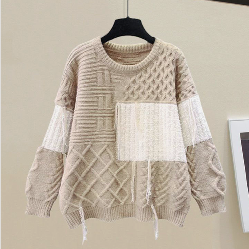 Pieces Color Pants Casual Block Two Sweater