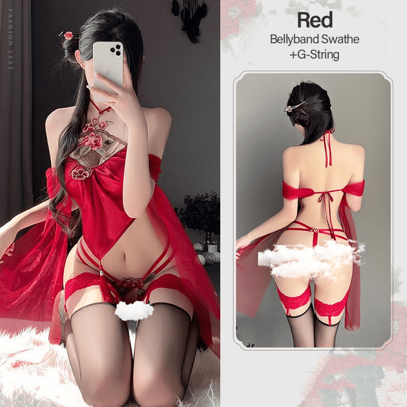 Han Costume Tassel Flower Embroidery Sexy Lingerie Set