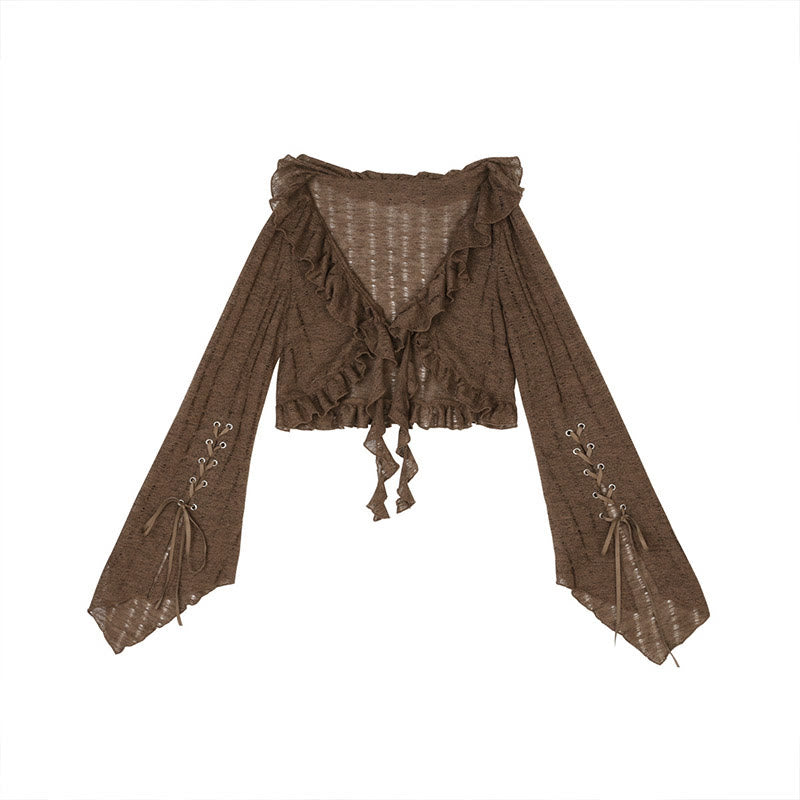 Two Pieces Slip Lace-up Vintage Dress Flounce Top