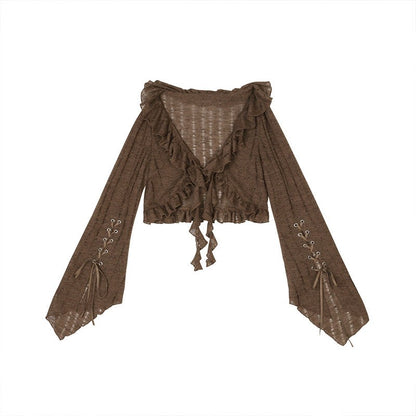 Two Pieces Slip Lace-up Vintage Dress Flounce Top