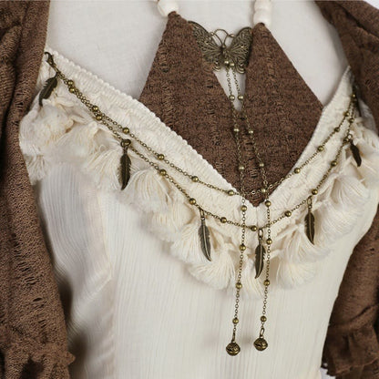 Two Pieces Slip Lace-up Vintage Dress Flounce Top