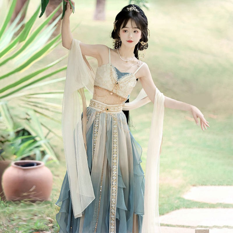 Vintage Pieces Top Lace Veil Sequin Four Skirt Embroidery Shawl