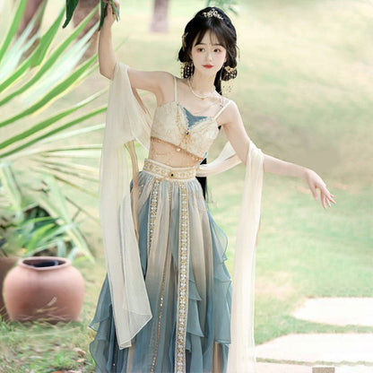 Vintage Pieces Top Lace Veil Sequin Four Skirt Embroidery Shawl