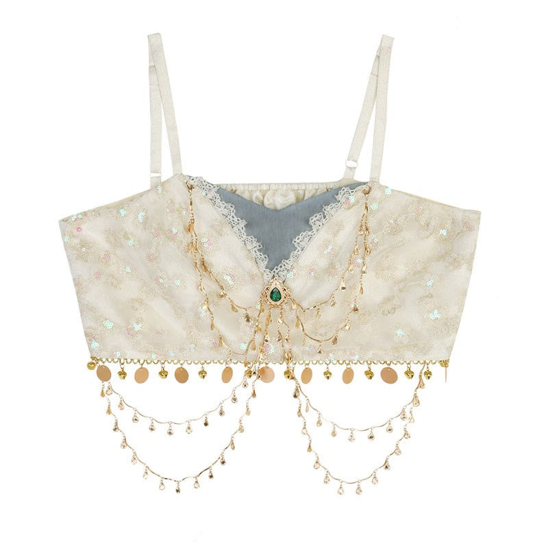 Vintage Pieces Top Lace Veil Sequin Four Skirt Embroidery Shawl