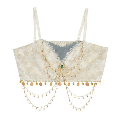 Vintage Pieces Top Lace Veil Sequin Four Skirt Embroidery Shawl