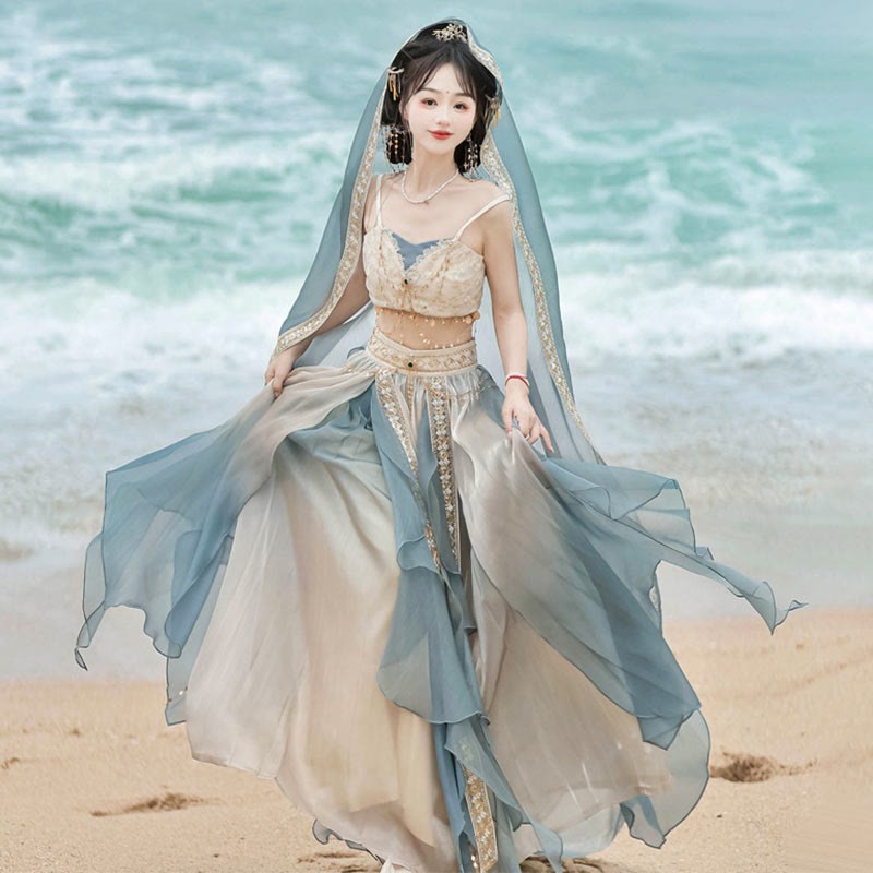 Vintage Pieces Top Lace Veil Sequin Four Skirt Embroidery Shawl