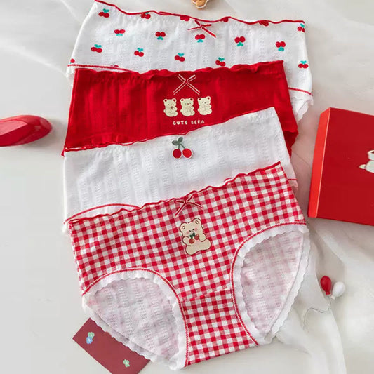 4 Pack Bear Cherry Print Panty Set