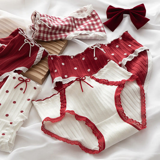 5 Pack Plaid Dot Bow Print Panty Set