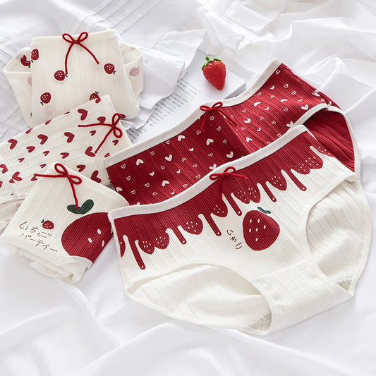 5 Pack Heart Strawberries Print Panty Set