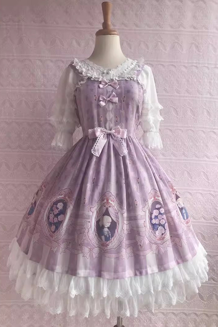 Double Layer Rose Lover Print Ruffle Jsk Dress - Sweet Lolita